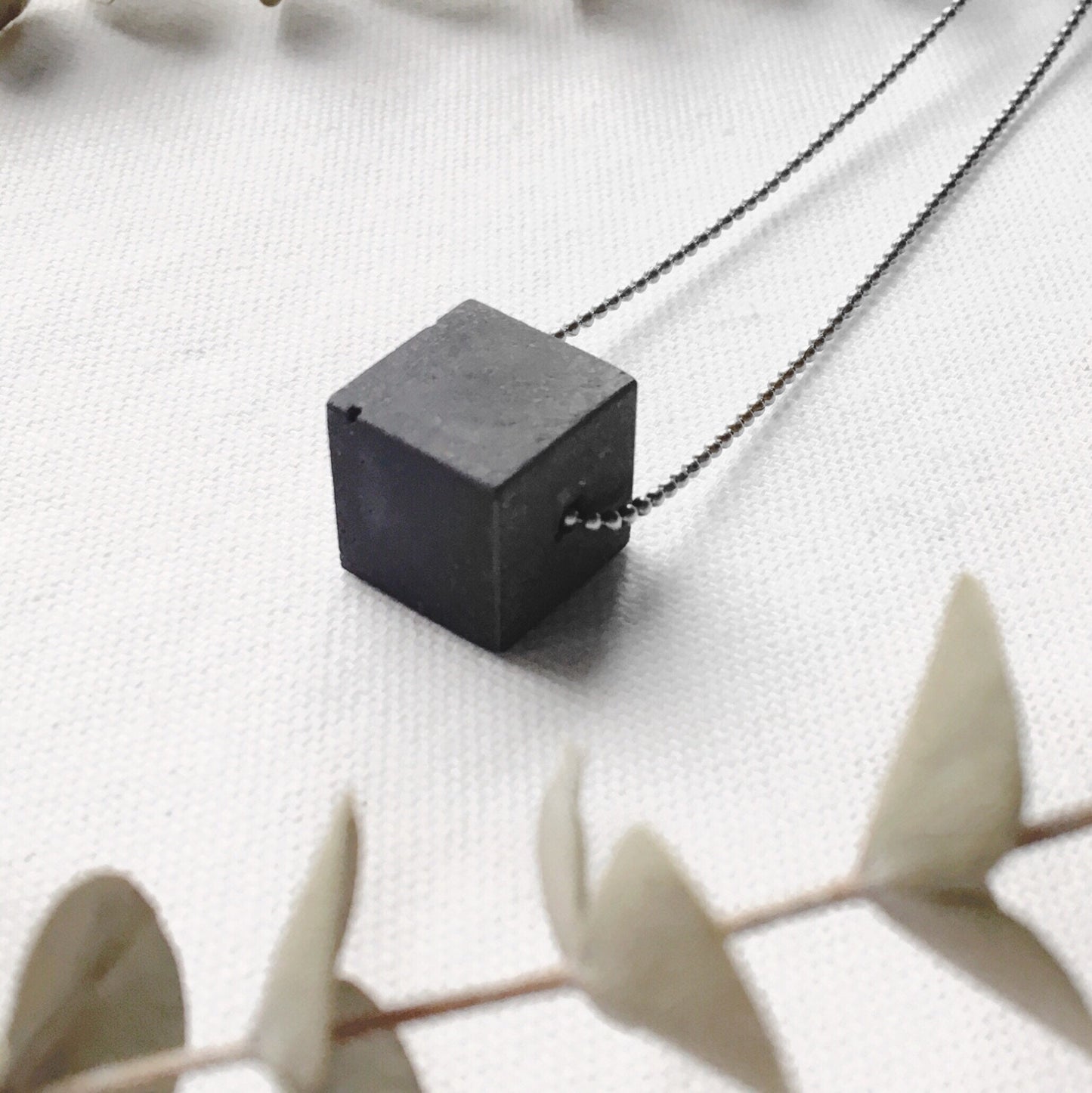 Concrete necklace | concrete jewelry | concrete cube 12mm | minimalist necklace | stainless steel ball chain | brass ball chain