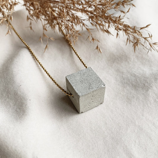Concrete necklace | concrete jewelry | concrete cube 12mm | minimalist necklace | stainless steel ball chain | brass ball chain
